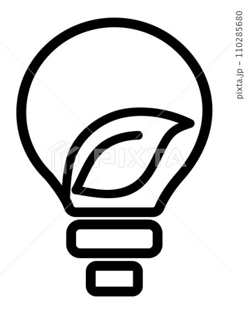 Sustainable ecological energy icon. Shining electric ecology light bulb with leaf inside. Go green lamp tube silhouette. Editable stroke. Line vector illustration. Design on white background. EPS 10 110285680