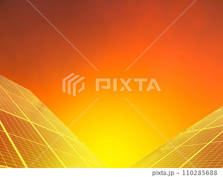 Solar Panels Solar Cells on Rooftop House Technology Home Building on sunset background,Plant Smart Solar System Micro Inverter Solar Panels Energy on Roof House,Electric Eco Environment ecology. 110285688