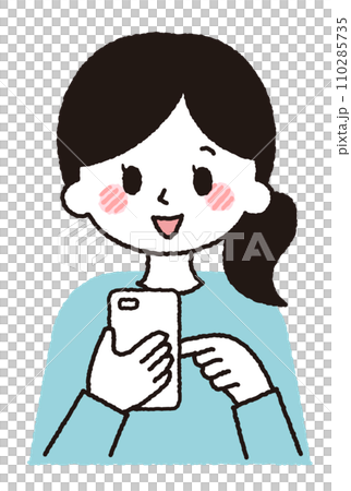 Illustration of a woman operating a smartphone. Illustration of a woman operating a smartphone. 110285735