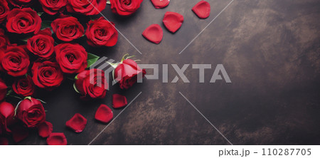 AI-generated content. Roses Bouquet and Hearts background. Valentine's Day or wedding background 110287705