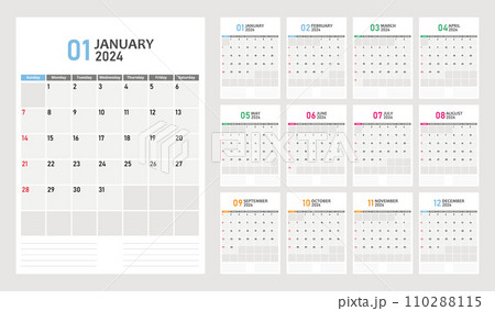 Vector calendar grid for 2024 110288115