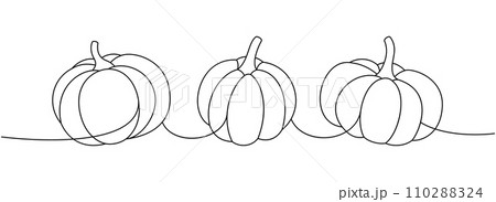 Pumpkins set. Autumn halloween pumpkins one line continuous drawing. Autumn halloween vegetables continuous one line illustration. 110288324