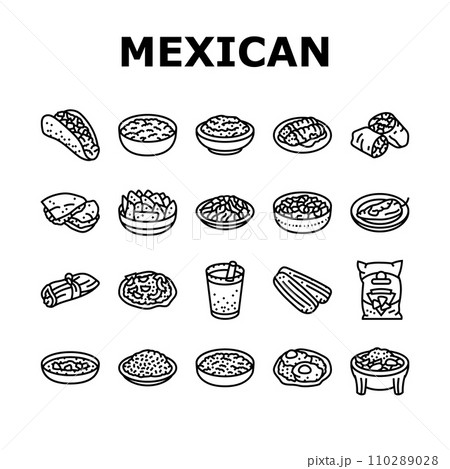 mexican cuisine food dinner icons set vector 110289028