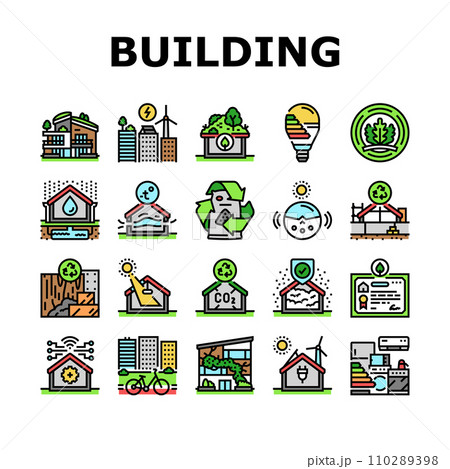 green building city eco office icons set vector 110289398