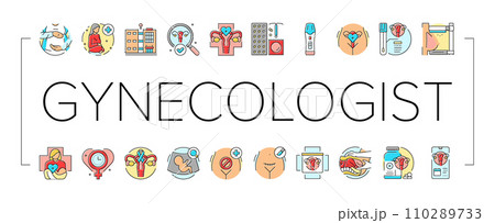 gynecologist doctor woman patient icons set vector 110289733