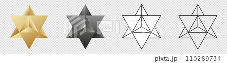 Merkaba golden star. Black and stroke line Merkabah Merkaba golden star. Black and stroke line Merkabah 110289734