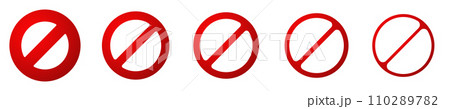 Circle red prohibit cross sign. Wide and thin ban forbid symbol 110289782