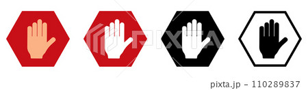 Hand in hexagon stop red sign 110289837