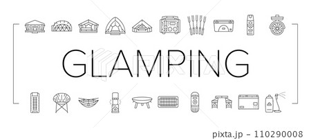 glamping tent nature luxury icons set vector 110290008