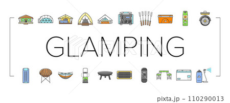 glamping tent nature luxury icons set vector 110290013