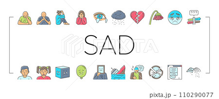 sad mood emotion face icons set vector sad mood emotion face icons set vector 110290077