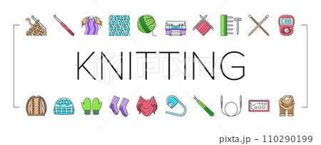 knitting wool thread knit craft icons set vector 110290199