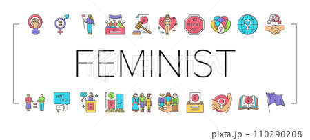 girl feminism female woman power icons set vector girl feminism female woman power icons set vector 110290208