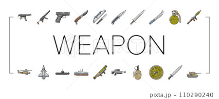 weapon war gun military army icons set vector 110290240