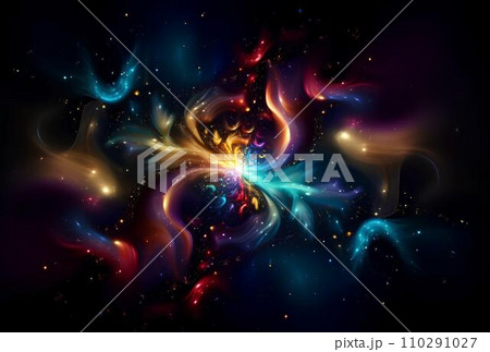 Abstract colorful swirl on black background. 3d rendering, 3d illustration. Abstract colorful swirl on black background. 3d rendering, 3d illustration. 110291027