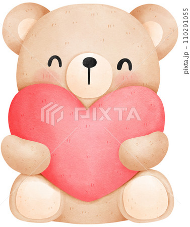 Cute teddy bear with heart, Valentine's Day watercolor illustration Cute teddy bear with heart, Valentine's Day watercolor illustration 110291055