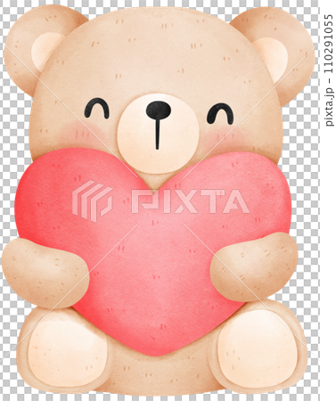 Cute teddy bear with heart, Valentine's Day watercolor illustration 110291055