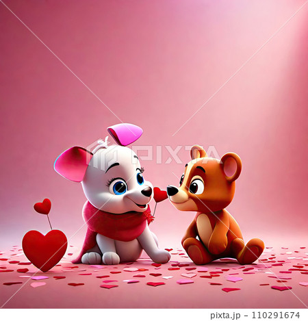 バレンタインデーを祝うくまちゃん バレンタインデーを祝うくまちゃん 110291674