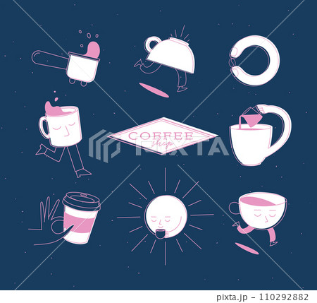 Coffee shop cartoon icons blue Coffee shop cartoon icons blue 110292882