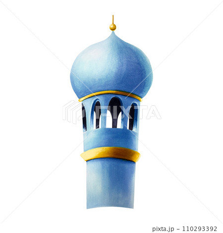 Watercolor Islamic minaret with illustration isolated on white background. Muslim hand drawn holiday Ramadan Kareem or Eid Al Adha 2024. For designers, prints, postcards, wrapping paper, holiday, Watercolor Islamic minaret with illustration isolated on white background. Muslim hand drawn holiday Ramadan Kareem or Eid Al Adha 2024. For designers, prints, postcards, wrapping paper, holiday, 110293392
