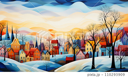 AI-generated content. Whimsical winter village. AI generation AI-generated content. Whimsical winter village. AI generation 110293909