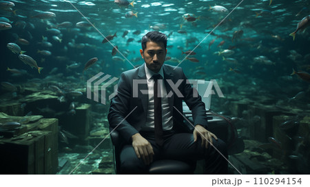 海底にいるビジネスマン「AI生成画像」 海底にいるビジネスマン「AI生成画像」 110294154