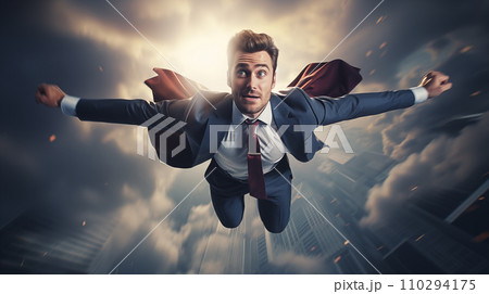 空を飛ぶビジネスマン「AI生成画像」 空を飛ぶビジネスマン「AI生成画像」 110294175