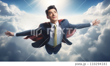 空を飛ぶビジネスマン「AI生成画像」 空を飛ぶビジネスマン「AI生成画像」 110294181