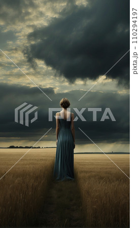 Beautiful girl in a wheat field 110294197