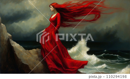 Beautiful girl in a red dress 110294198