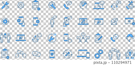 青2色のテクニカルサポートの線画アイコンセット 青2色のテクニカルサポートの線画アイコンセット 110294971