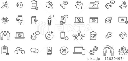 テクニカルサポートの線画アイコンセット テクニカルサポートの線画アイコンセット 110294974