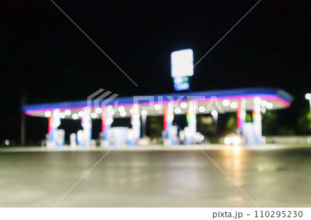 Petrol gas station at night time blurred background with bokeh light Petrol gas station at night time blurred background with bokeh light 110295230