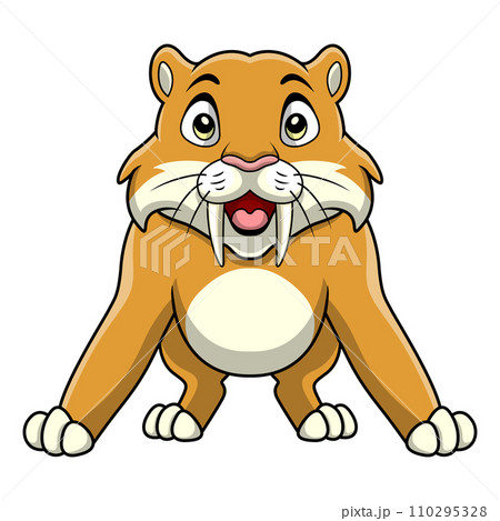 Cute smilodon cartoon on white background Cute smilodon cartoon on white background 110295328