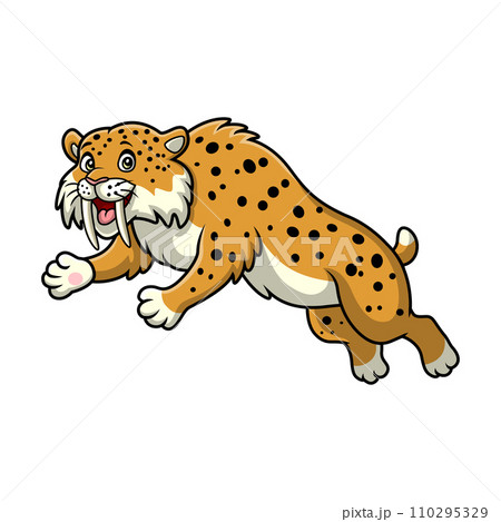Cute smilodon cartoon on white background Cute smilodon cartoon on white background 110295329