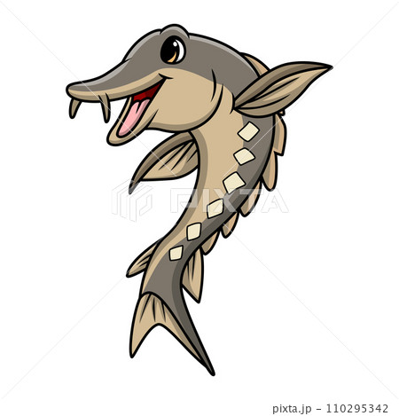 Cute sturgeon fish cartoon on white background Cute sturgeon fish cartoon on white background 110295342