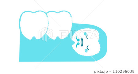 歯茎に埋没した歯 親知らずのイラスト　青色 110296039