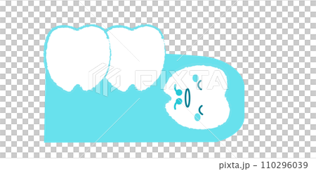 歯茎に埋没した歯 親知らずのイラスト　青色 110296039