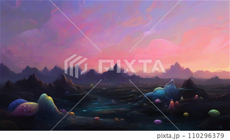 異世界の生物のいる風景　AI画像 110296379