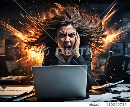 Explosive work: a screaming woman in the office 110296726