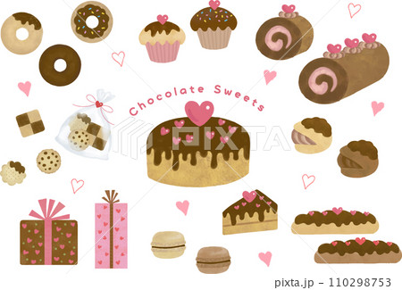 チョコスイーツの手描きイラストセット(バレンタインに) チョコスイーツの手描きイラストセット(バレンタインに) 110298753