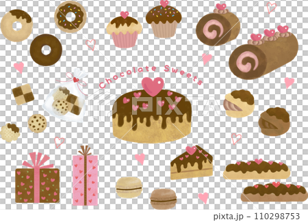 チョコスイーツの手描きイラストセット(バレンタインに) チョコスイーツの手描きイラストセット(バレンタインに) 110298753