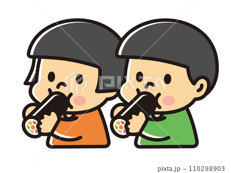 節分恵方巻を食べる子ども 110298903