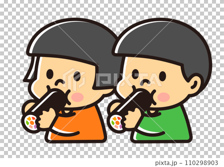 節分恵方巻を食べる子ども 110298903