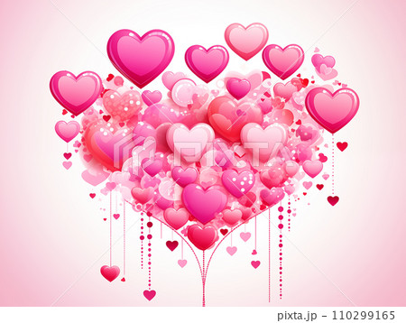 Valentine day elements hearts postcard, pink color, heart, white background, graphic illustration copyspace Generative AI  110299165