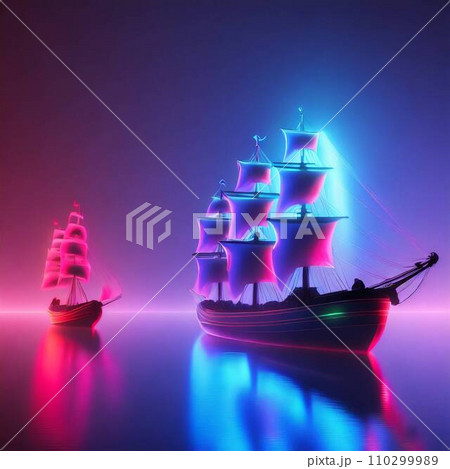 明治時代　日本の港に入港する外国船 110299989