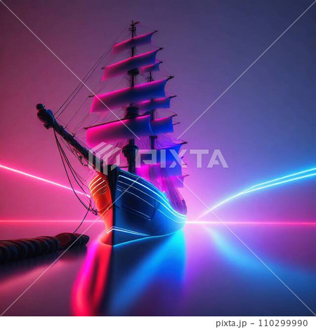 明治時代　日本の港に入港する外国船 110299990