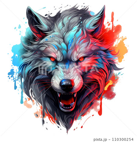 Angry wolf head design isolated on transparent background. PNG Files, Mammals, Wildlife Animals, Illustration, Generative AI. 110300254