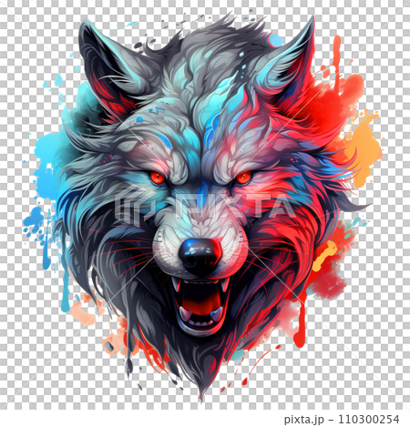 Angry wolf head design isolated on transparent background. PNG Files, Mammals, Wildlife Animals, Illustration, Generative AI. 110300254