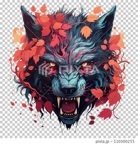 Angry wolf head design isolated on transparent background. PNG Files, Mammals, Wildlife Animals, Illustration, Generative AI. 110300255